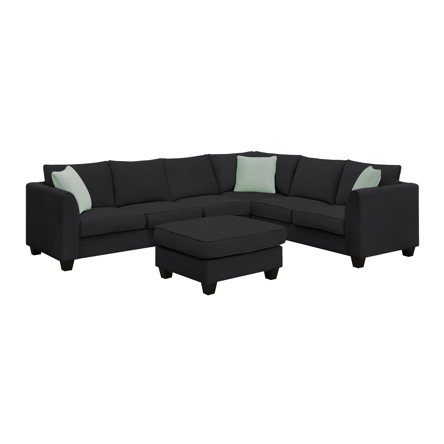 Sectional Sofa Couches Living Room Sets, 7 Seats Modular Sectional Sofa With Ottoman, L Shape Fabric Sofa Corner Couch Set With 3 Pillows - Black