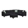Sectional Sofa Couches Living Room Sets, 7 Seats Modular Sectional Sofa With Ottoman, L Shape Fabric Sofa Corner Couch Set With 3 Pillows - Black