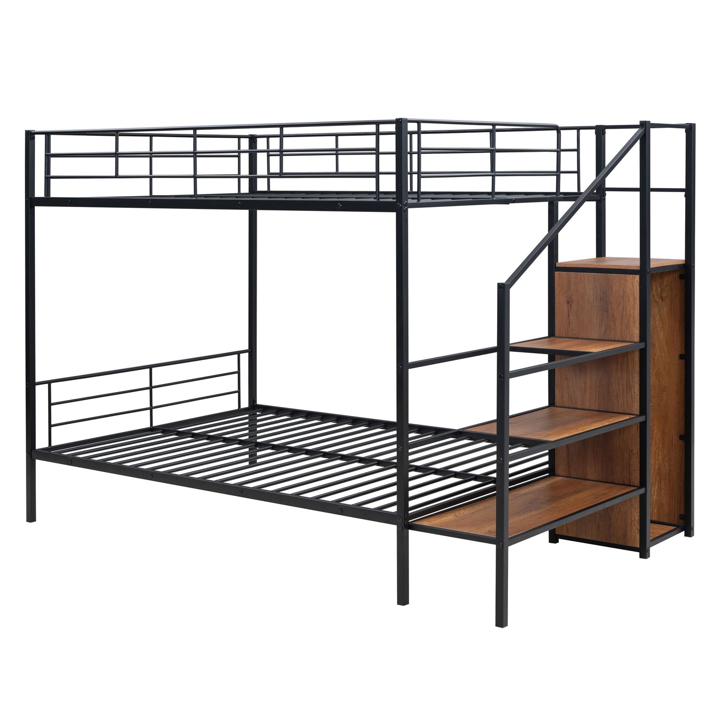 Full Over Full Bunk Bed With Lateral Storage Ladder And Wardrobe - Black