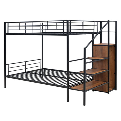 Full Over Full Bunk Bed With Lateral Storage Ladder And Wardrobe - Black