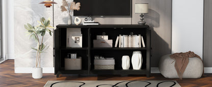 TV Stand For TVs Up To 65", Modern Entertainment Center Media Console Cabinet With 2 Spacious Storage Space, Solid Wood Legs For Living Room - Black