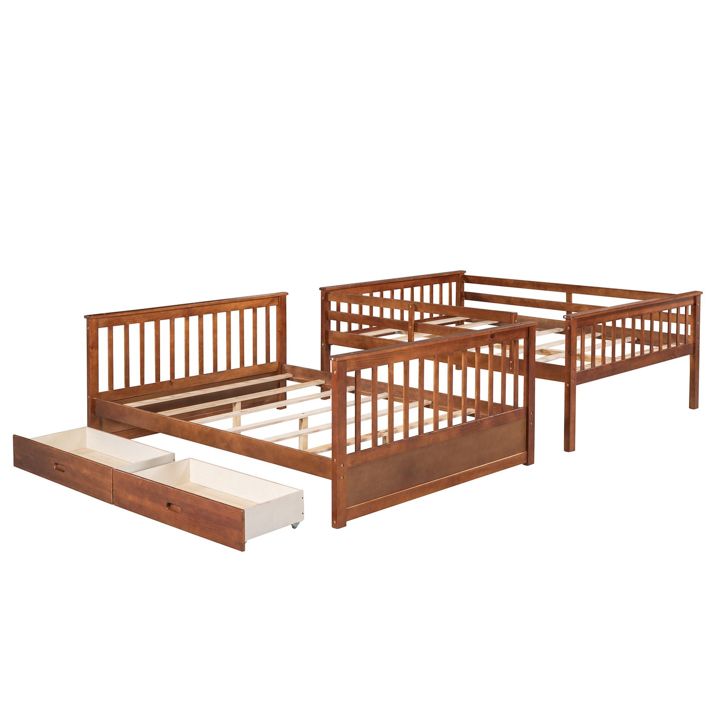 Full Over Full Bunk Bed With Ladders And 2 Storage Drawers - Walnut