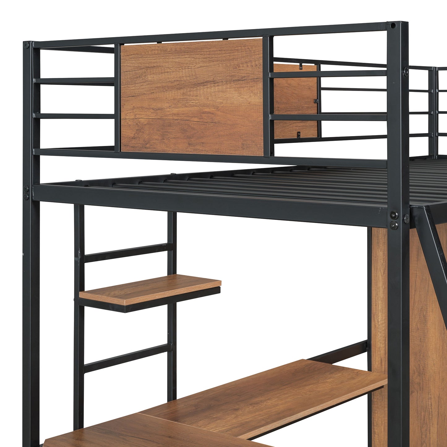 Twin Size Loft Bed With L Shape Desk And Wardrobe - Black