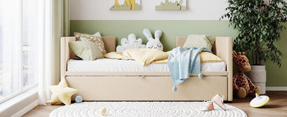Twin Size Upholstered Daybed With Pop Up Trundle - Beige