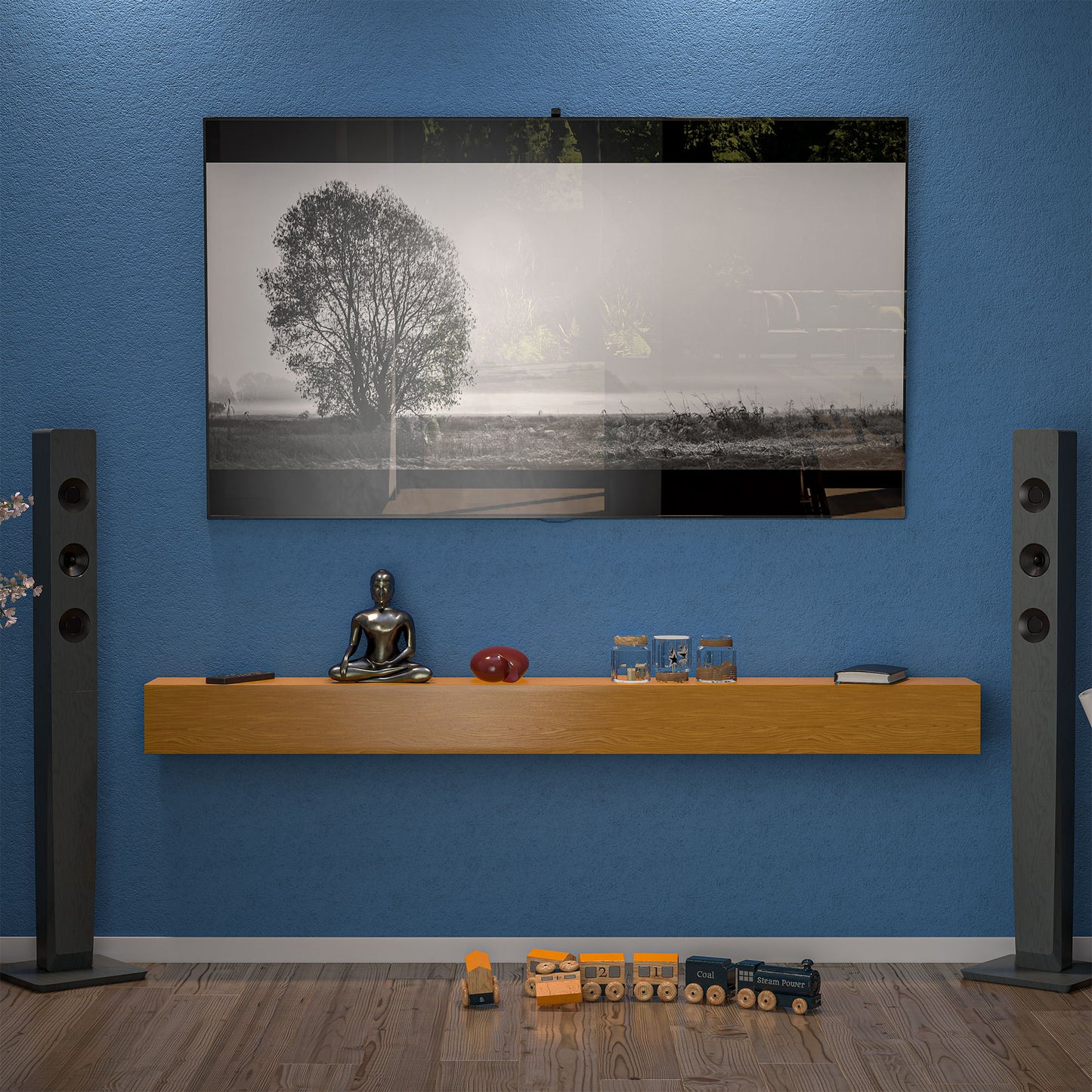 Fireplace Mantel Wooden Wall Mounted Floating Shelf 8" Deep Solid Pine Wood - Natural