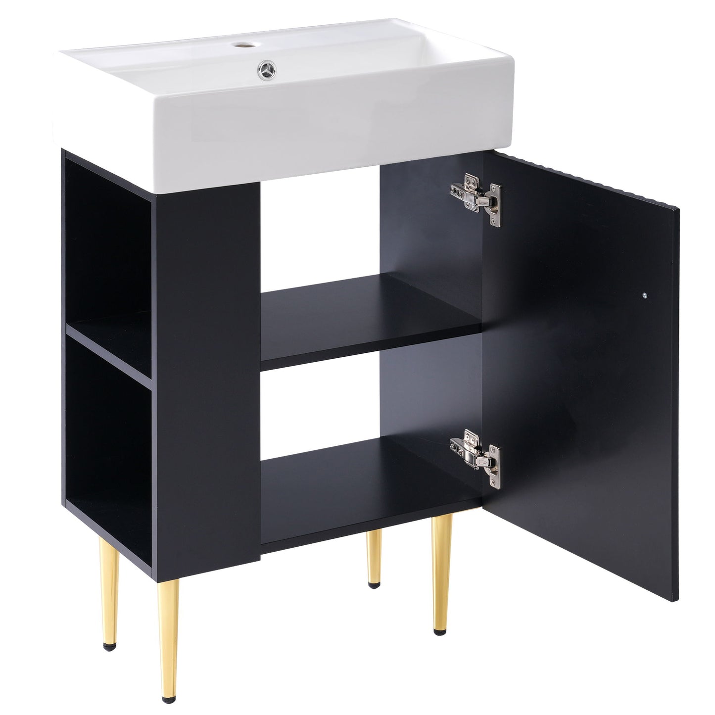Bathroom Vanity, Combo Cabinet, Bathroom Storage Cabinet, Single Ceramic Sink, Left Side Storage - Black