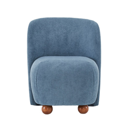 Modern Low Back Accent Chair, Upholstered Armless Living Room Chairs, Round Pine Wood Feet, For Small Living Spaces, Living Room - Blue