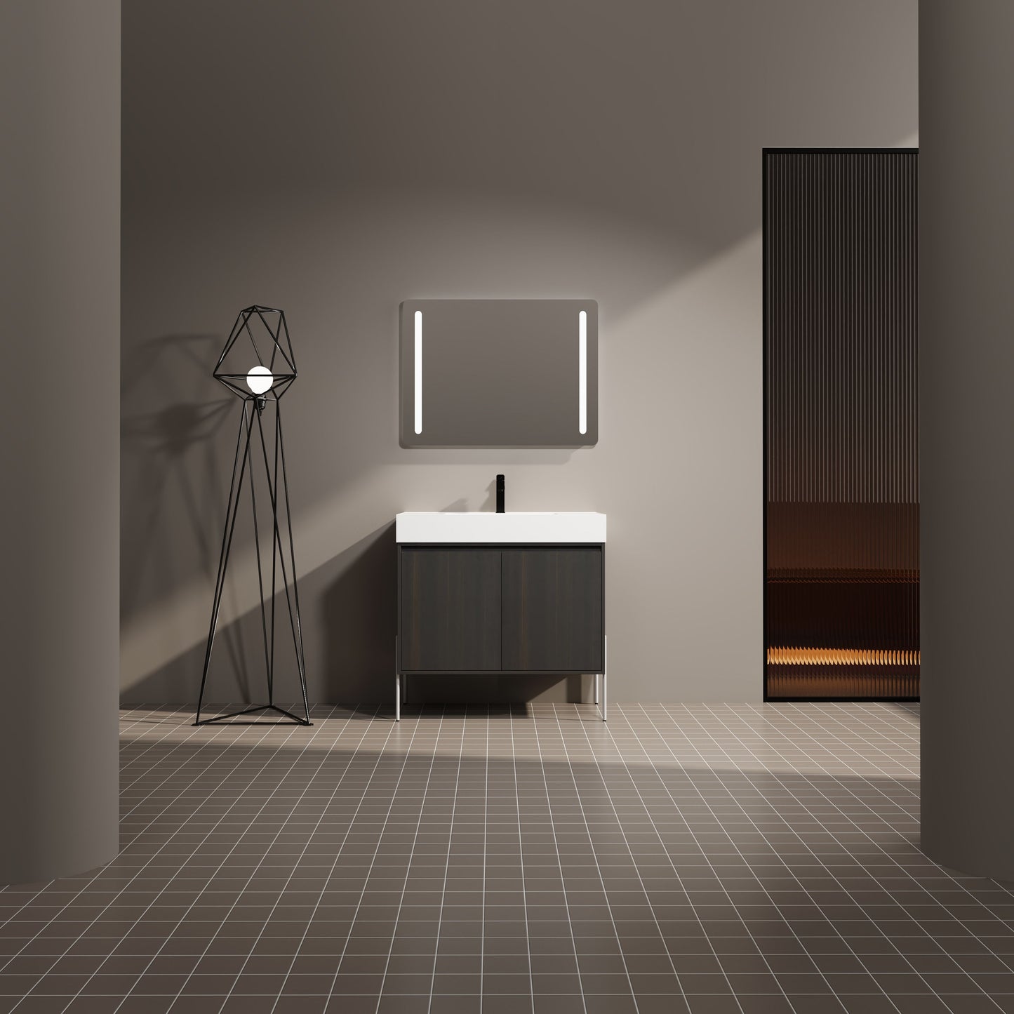 Minimalist 36" Freestanding Bathroom Vanity With Resin Sink And Storage Cabinet - Dark Oak