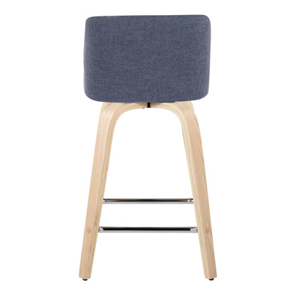 Toriano - Contemporary Fixed Height Counter Stool With Swivel With Square Footrest (Set of 2) - Natural / Blue