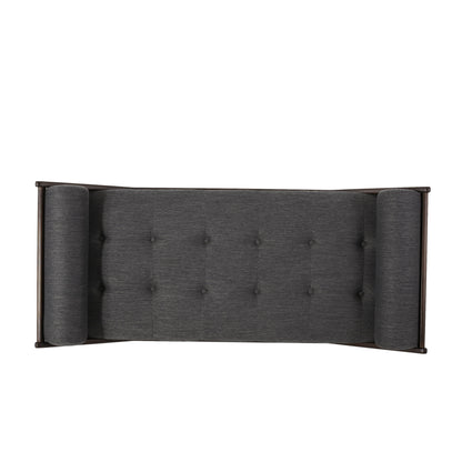 Contemporary Fabric Chaise Lounge With Button Tufted Waffle Stitching And Rolled Accent Pillows - Charcoal