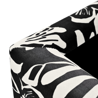 Luxury Storage Ottoman With Floral Patterned Fabric, Soft Close Hinges, Multi Functional Footrest & Seat - Black Floral / White