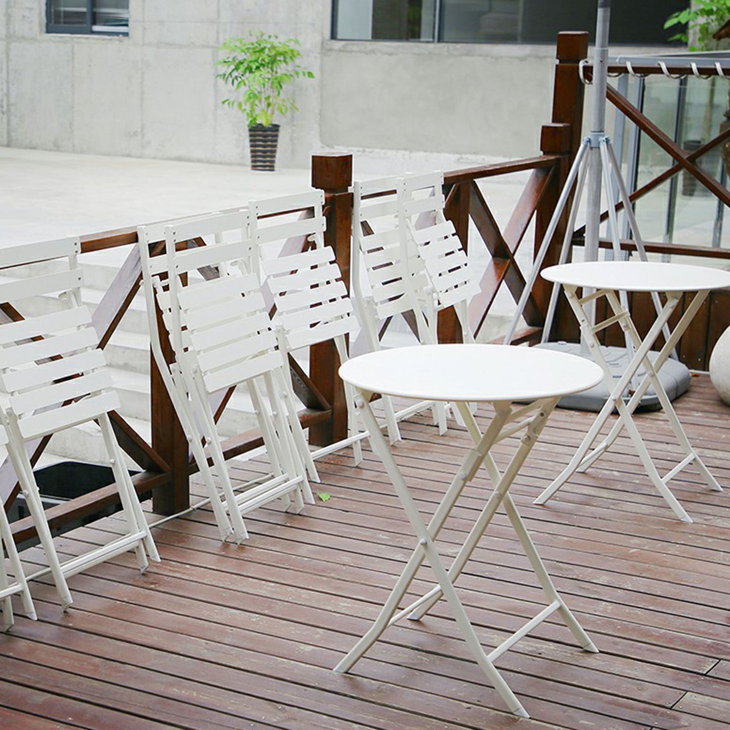 3 Piece Patio Bistro Set Of Foldable Round Table And Chairs - White
