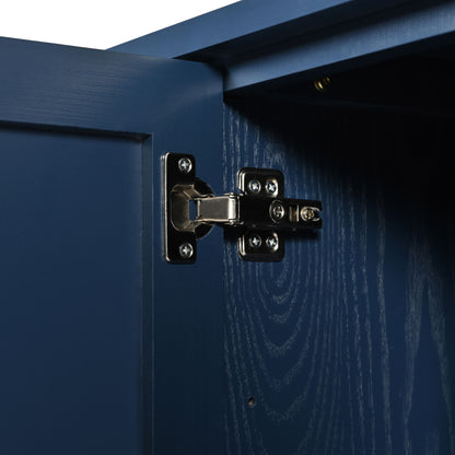 Elegant Sideboard With Sophisticated Wavy Pattern Doors And Arched Groove Design, Adjustable 4 Door Layout - Navy Blue