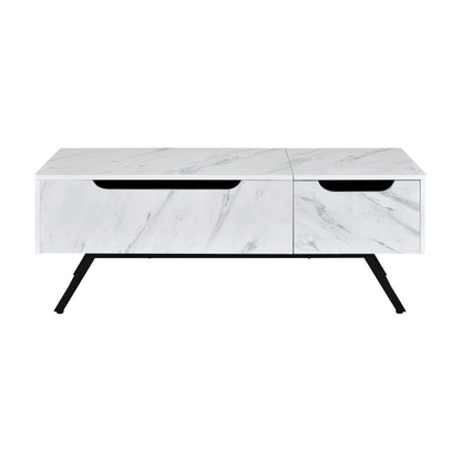 Throm - Faux Marble Grain Coffee Table With Lift Top - White