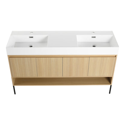 Modern 60" Bathroom Vanity Combo With Single Resin Sink And Storage Cabinet - Oak
