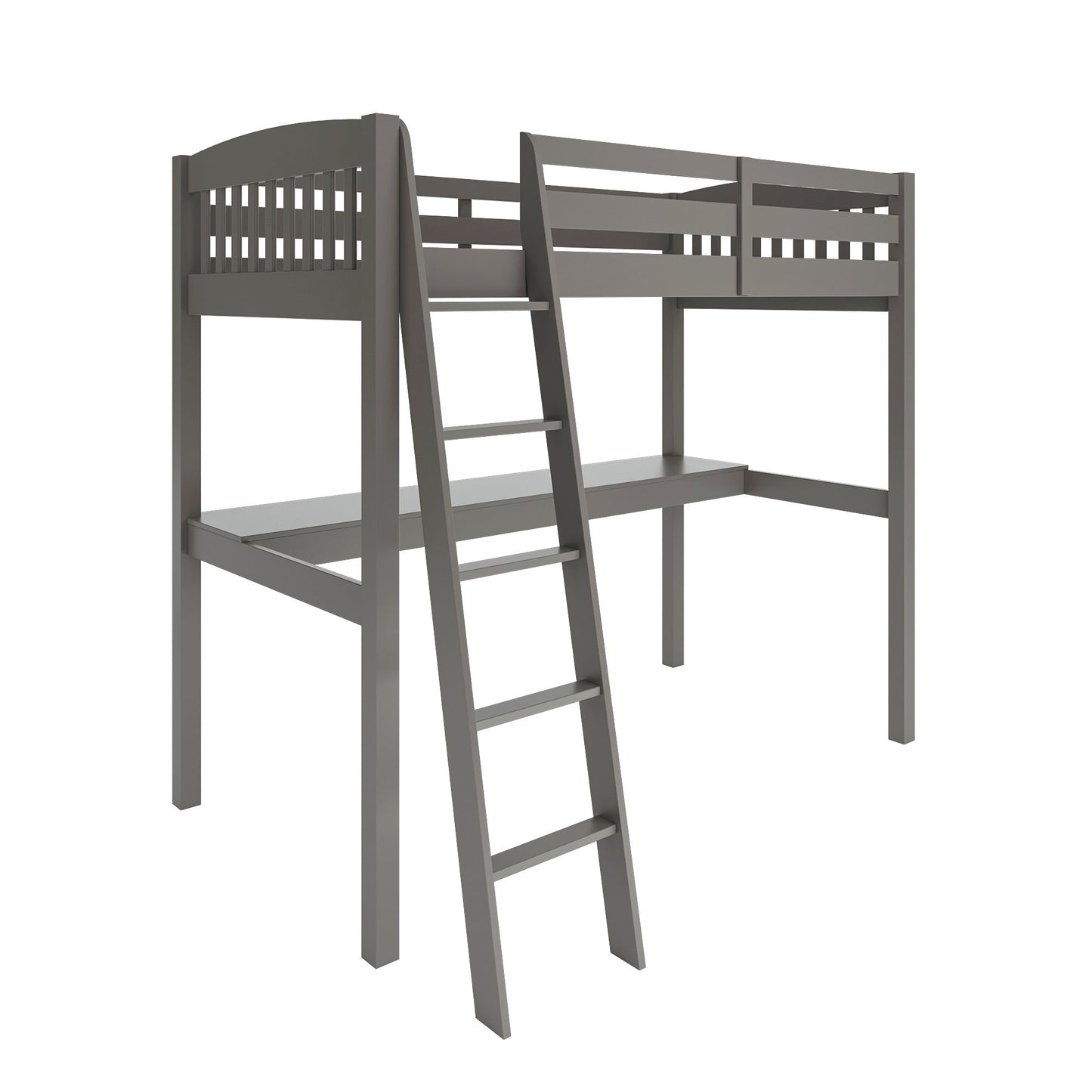 Everest - Twin Size Loft Bed Frame With Stairs High Loft Bed With Desk And Storage, Solid Wood - Gray