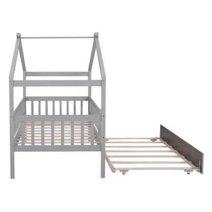 Twin Size House Bed & Twin Size Trundle - Gray