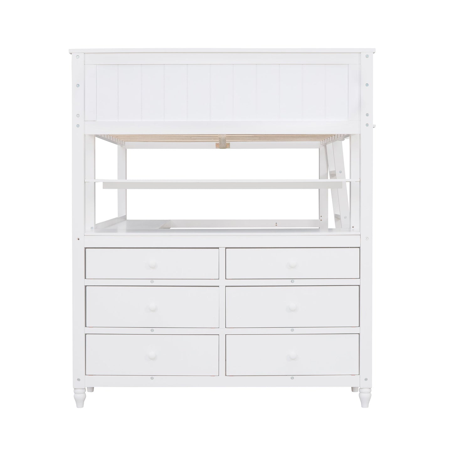 Full Size Loft Bed With Drawers And Desk With Shelves - White