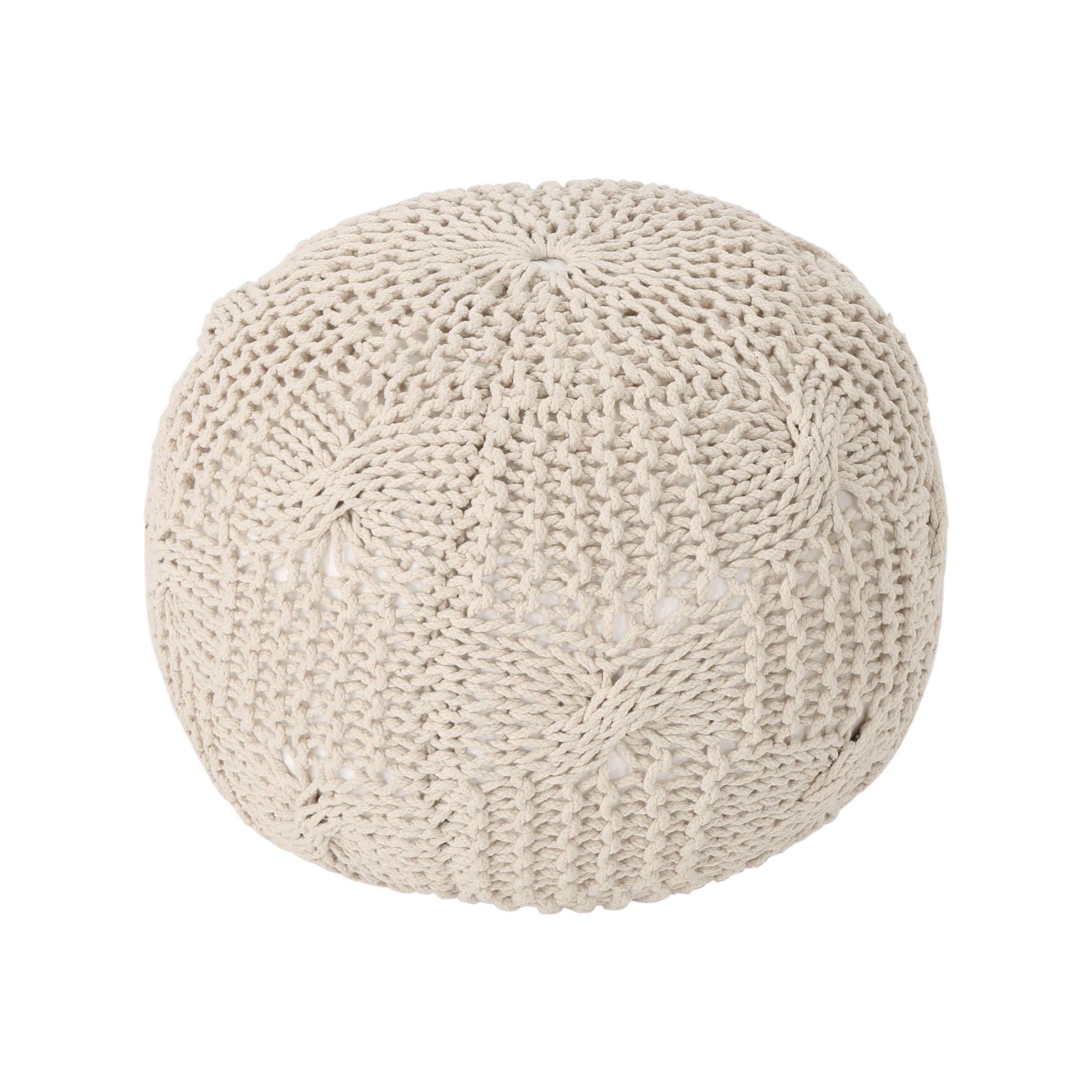 Bordeaux - Knitted Cotton Round Pouf Ottoman Floor Cushion - Beige
