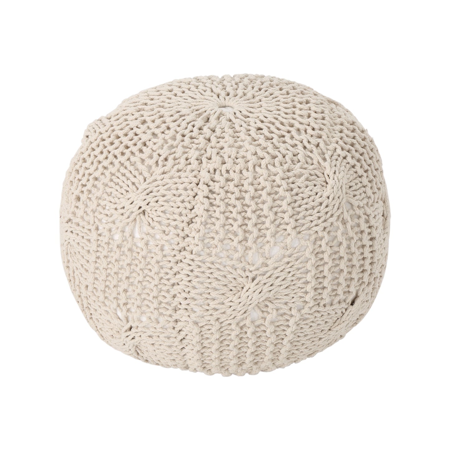 Bordeaux - Knitted Cotton Round Pouf Ottoman Floor Cushion - Beige