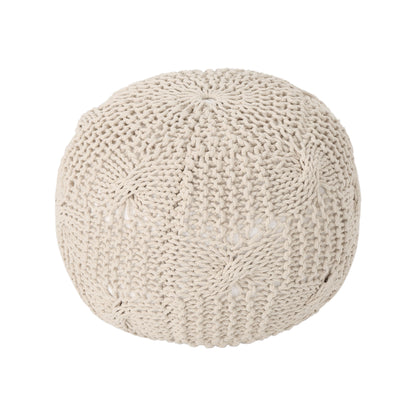 Bordeaux - Knitted Cotton Round Pouf Ottoman Floor Cushion - Beige