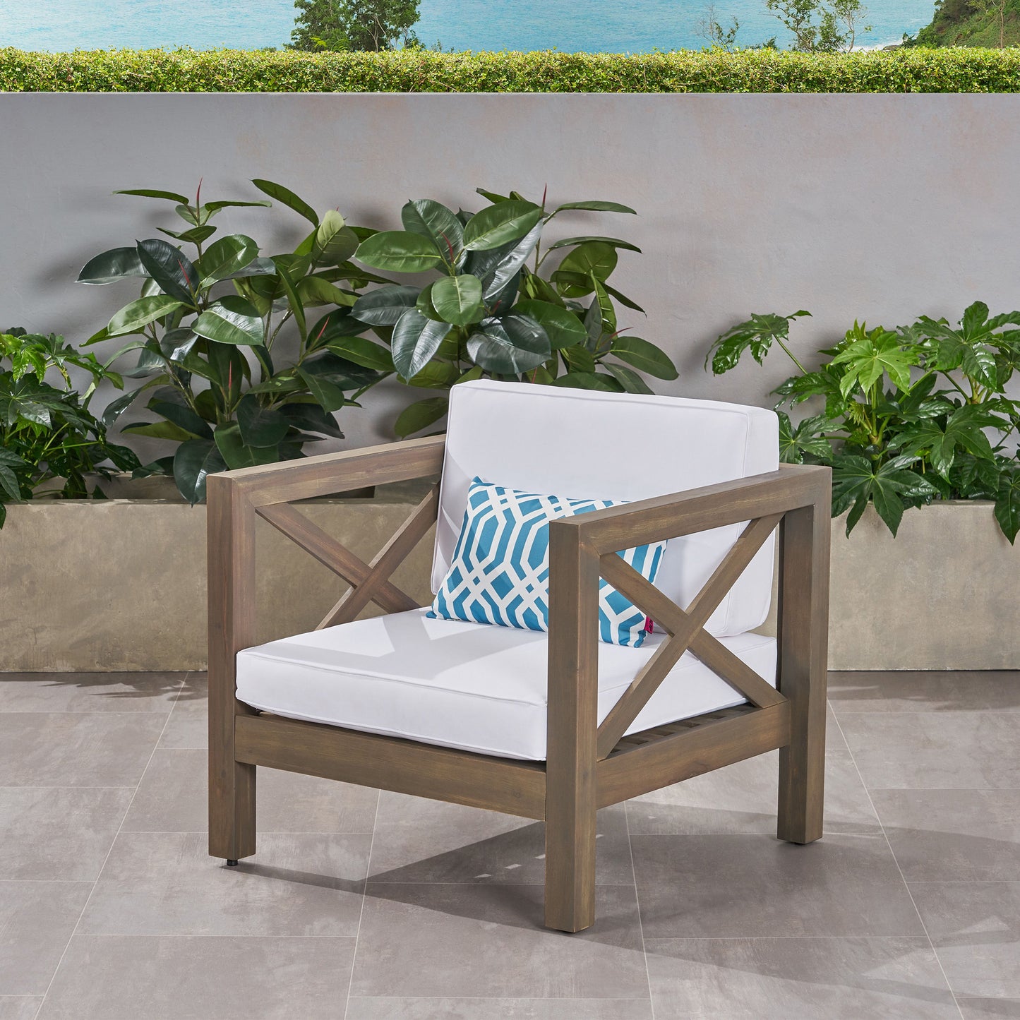 Brava - Modern Club Chair With Water Resistant Cushions - Gray / White