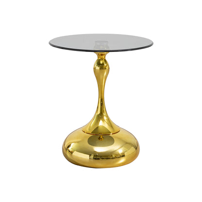 Elegant Small Round Side Table With Tempered Glass Top For Living Room - Gold