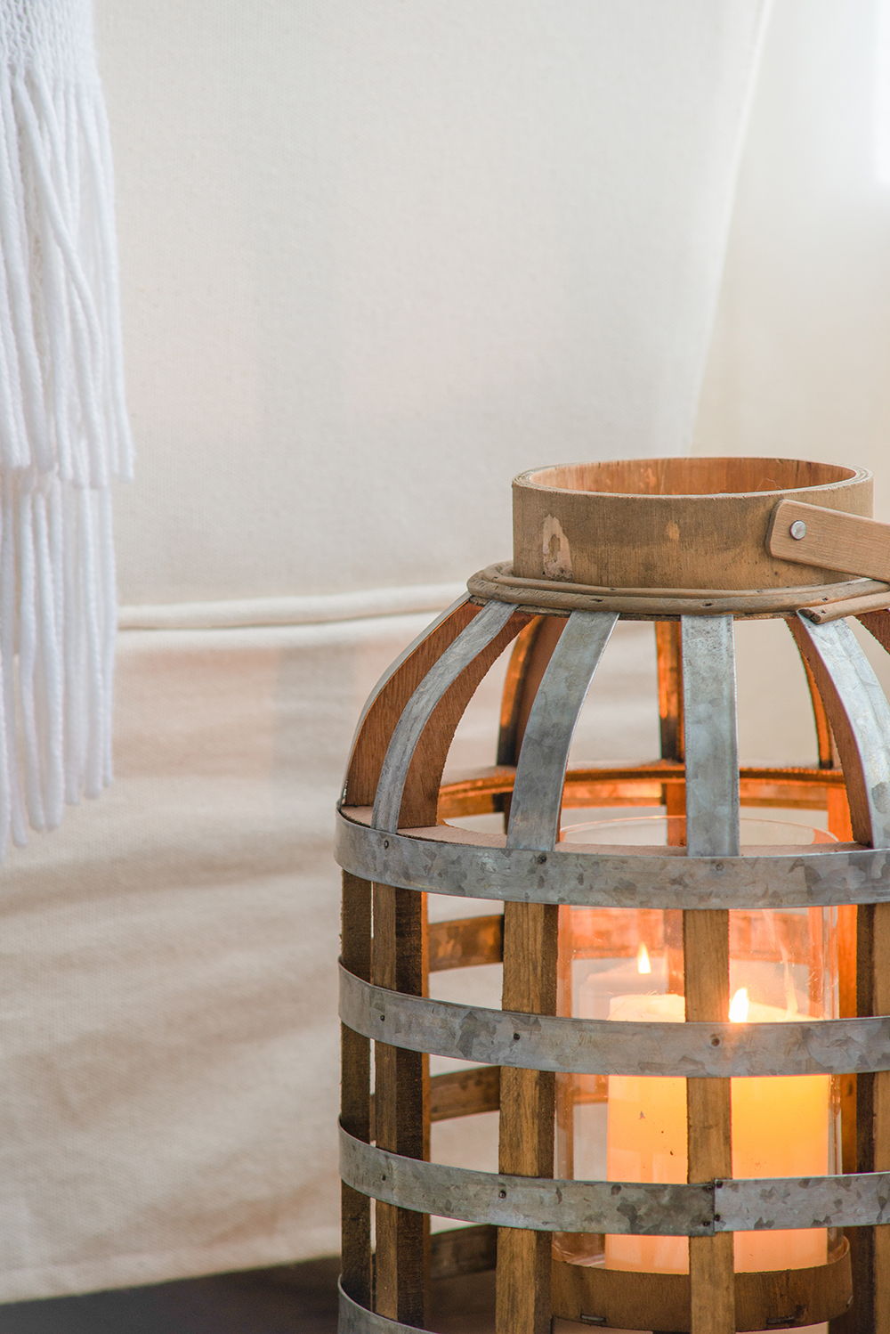 Decorative Lantern With Handle, Wooden Lantern For Indoor Outdoor, Home Garden Wedding - Silver