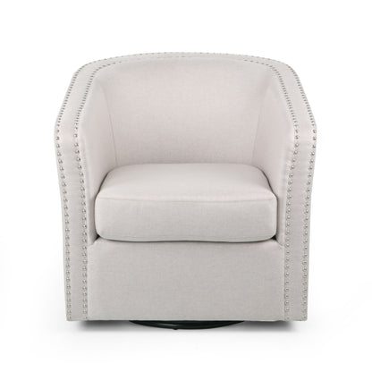Riverbed - Upholstered Swivel Chair With Nailhead Trim And Sloped Arms - Wheat