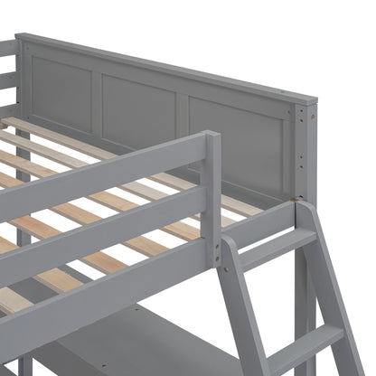 Full Over Full Bunk Bed With Desk - Gray