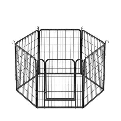 53.94" 6 Panels Heavy Duty Metal Playpen With Door, Dog Fence Pet Exercise Pen For Outdoor, Indoor - Black