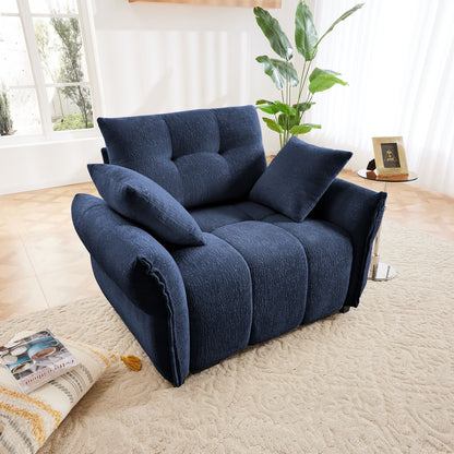 Modern Ergonomic Single Seater Sofa With High Resilience Support Cushions And Throw Pillows - Blue