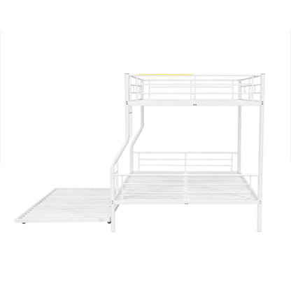 Full Long Over Queen Metal Bunk Bed With Trundle - White