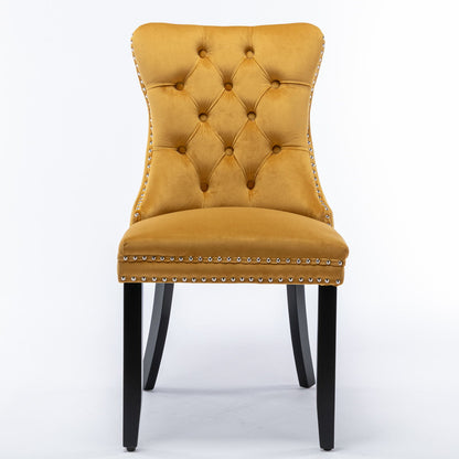 Nikki - Modern, High-End Tufted Solid Wood Contemporary Velvet Upholstered Dining Chair With Wood Legs Nailhead Trim (Set of 2) - Gold