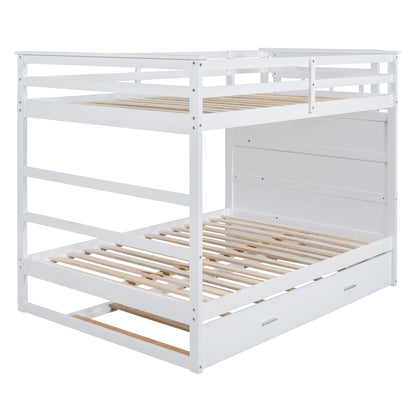 Full Over Full Bunk Bed With Twin Size Trundle And Staircase - White