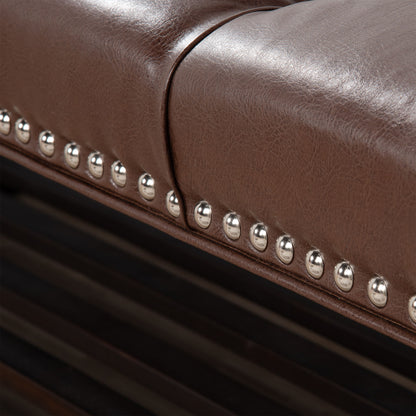 Bedroom End Of Bed Bench Tufted Upholstered End Of Bed Bench End Of Bed Entrance Shoe Bench, 60" With Nailhead Trim And Shelf Bedroom Upholstered Leather Bench Living Room Shoe Rack Footstool - Dark Brown