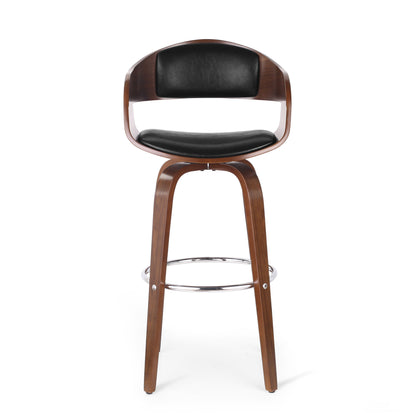 Upholstered Swivel Barstool With Wood Frame / Chrome Footrest - Walnut / Black