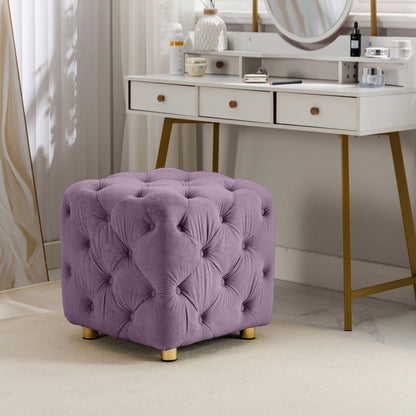 Modern Velvet Upholstered Ottoman, Exquisite Small End Table, Soft Foot Stool, Dressing Makeup Chair, Comfortable Seat For Living Room, Bedroom, Entrance - Purple
