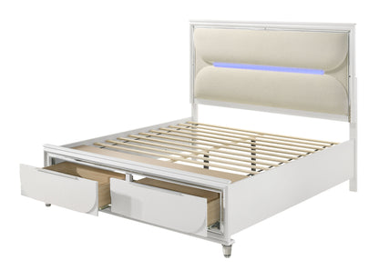 Tarian - Boucle Queen Bed With LED & Storage - White