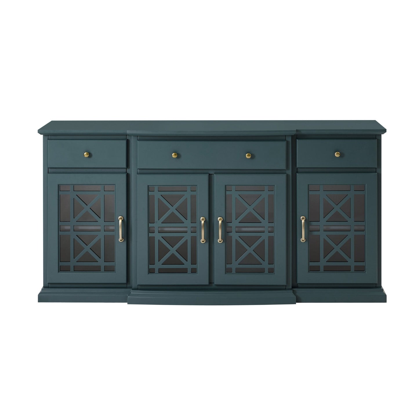 Classic Fretwork Detailed Glass Door Sideboard - Dark Teal