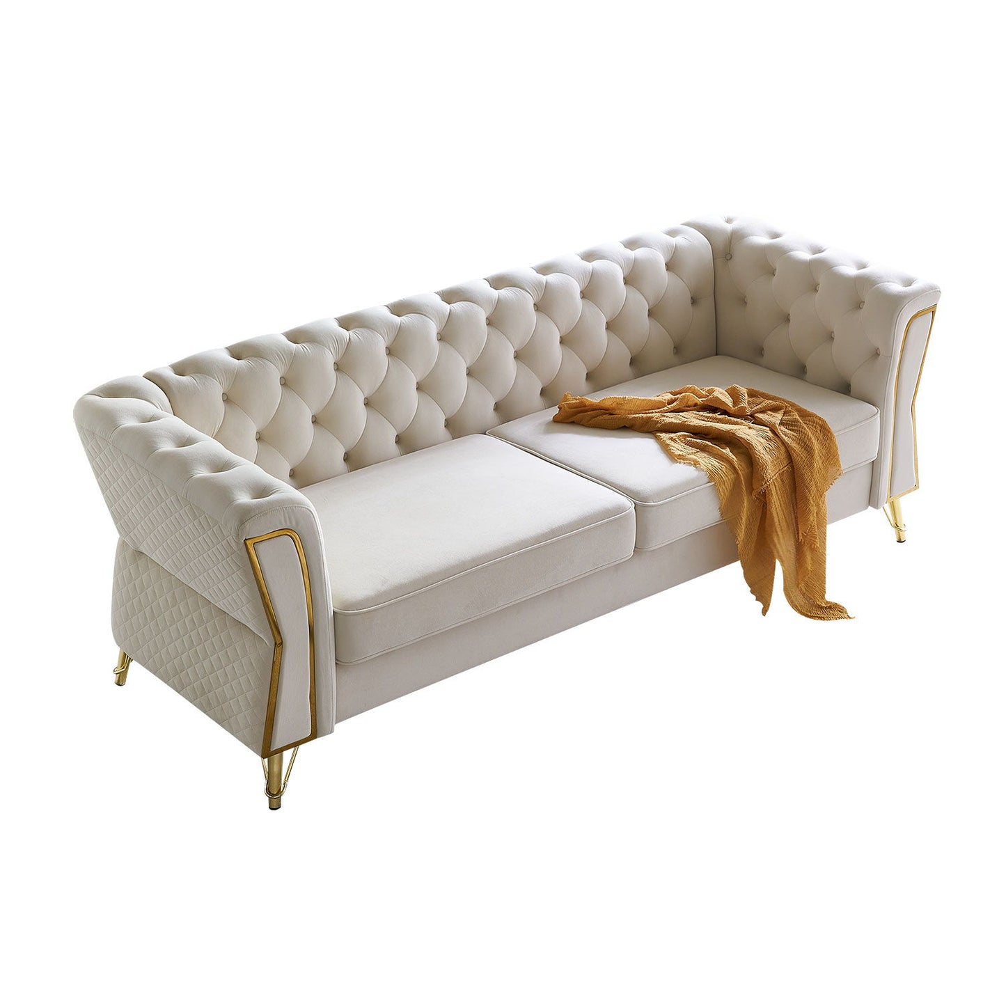 Modern Tufted Velvet Sofa For Living Room - Beige