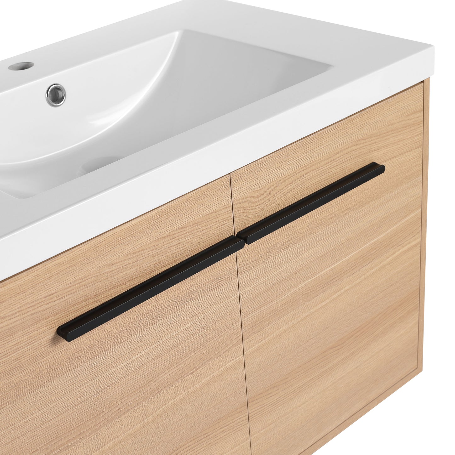 Bathroom Vanity With Resin Countertop Sink, 30" 2 Doors Cabinet Set - Oak