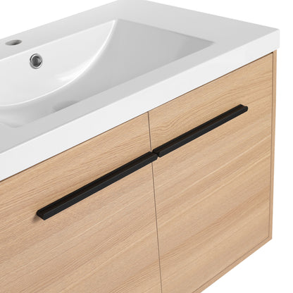 Bathroom Vanity With Resin Countertop Sink, 30" 2 Doors Cabinet Set - Oak