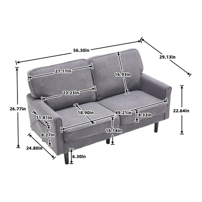 Mid Century Modern Loveseat Sofa, 2 Seater With USB & Removable Pillow Cover - Gray