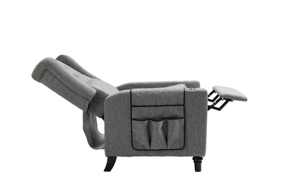 Arm Pushing Recliner Chair, Modern Button Tufted Wingback Push Back Recliner Chair, Living Room Chair Fabric Pushback Manual Single Reclining Sofa Home Theater Seating For Bedroom - Dark Gray
