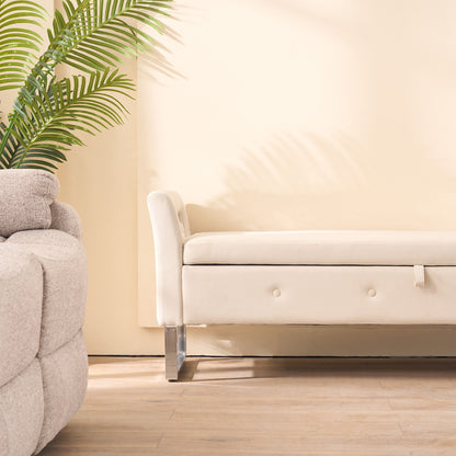 Wide Storage Soft Ottoman Bench With Armrests, Footrest Bed End Stool For Living Room, Dorm, Entryway And Bedroom - Beige - Beige
