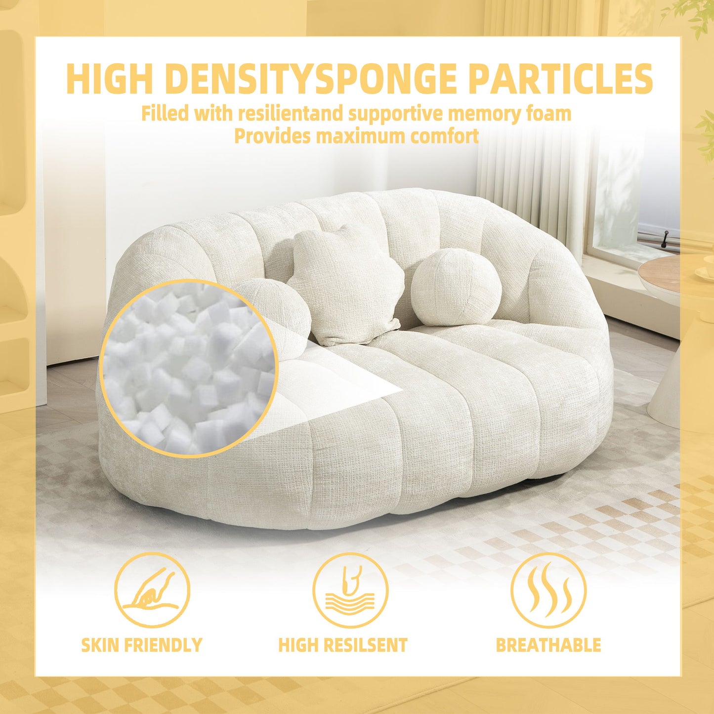 High Back Bean Bag Sofa Couch For Adults And Kids, Comfortable Lounger, Indoor & Outdoor Use - White