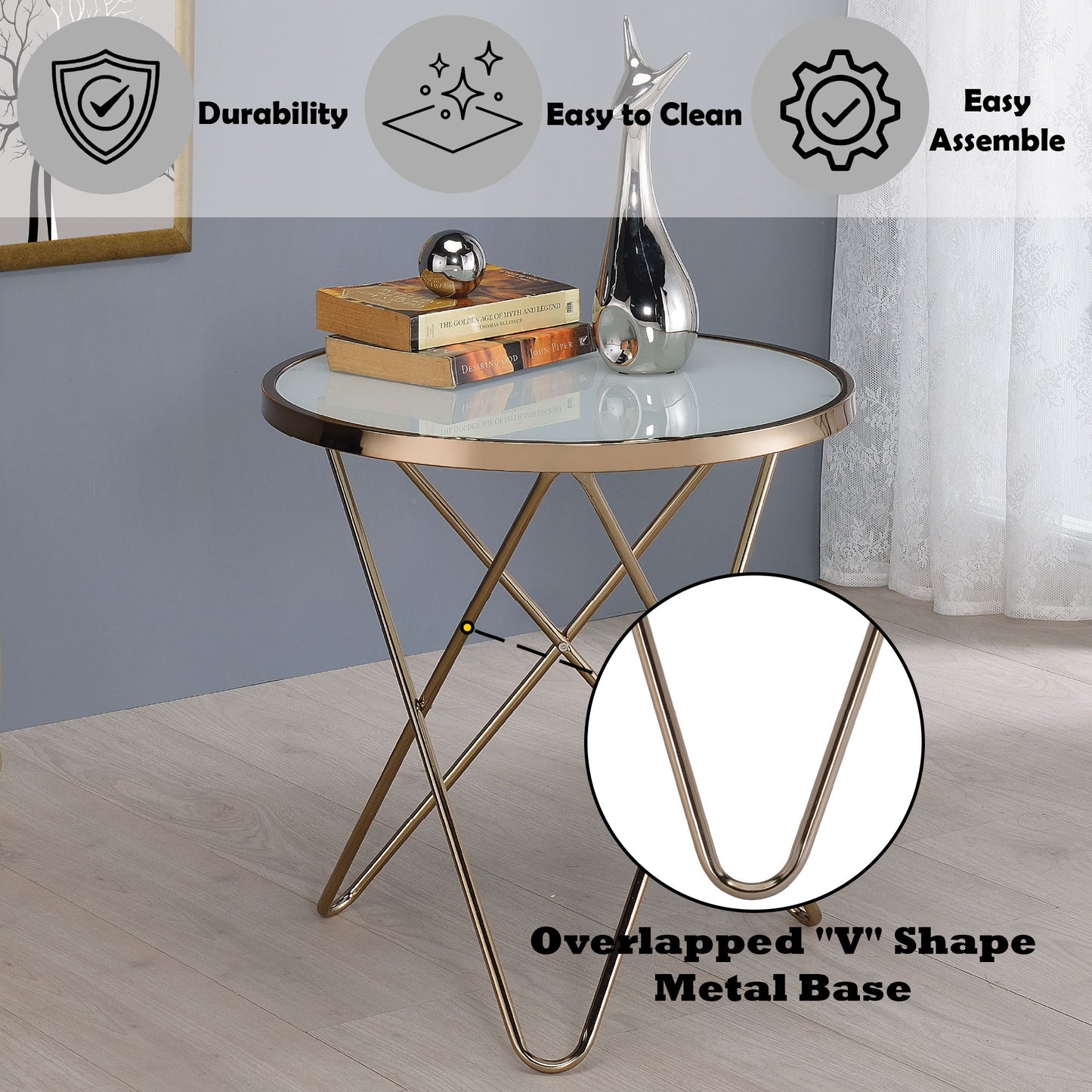 Valora - Glass Top End Table - Champagne