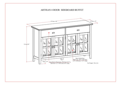Artisan - Large 4 Door Sideboard Buffet - Dark Chestnut Brown