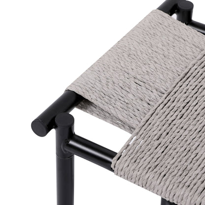 Boho Hand Woven Entryway Ottoman Vanity Chair Footrest Stool For Living Room Sofas - Gray
